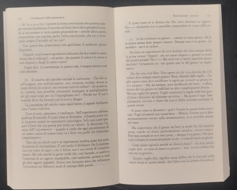 OSSERVAZIONI SOPRA I FONDAMENTI DELLA MATEMATICA di Wittgenstein 1988 Libro