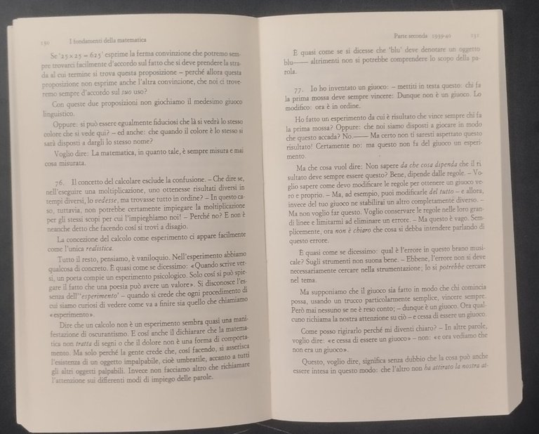 OSSERVAZIONI SOPRA I FONDAMENTI DELLA MATEMATICA di Wittgenstein 1988 Libro