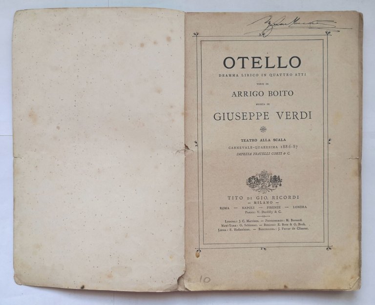 OTELLO di Arrigo Boito Giuseppe Verdi libretto d'opera Ricordi 1927 …