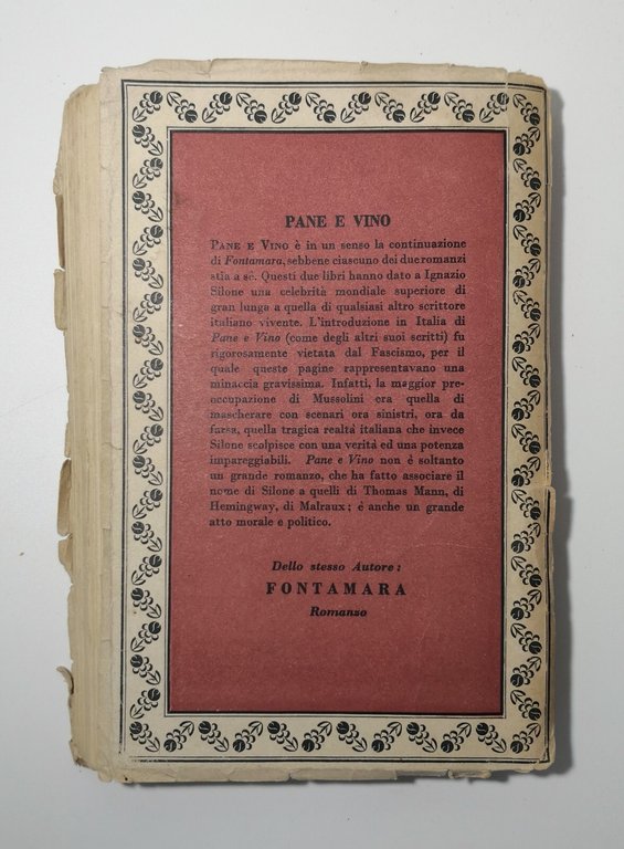 PANE E VINO di Ignazio Silone 1944 Jonathan Cape Libro …