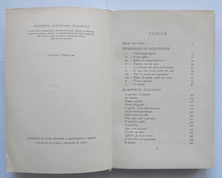 PANE IN DESCO di Marino Moretti 1940 Mondadori Libro pensieri …