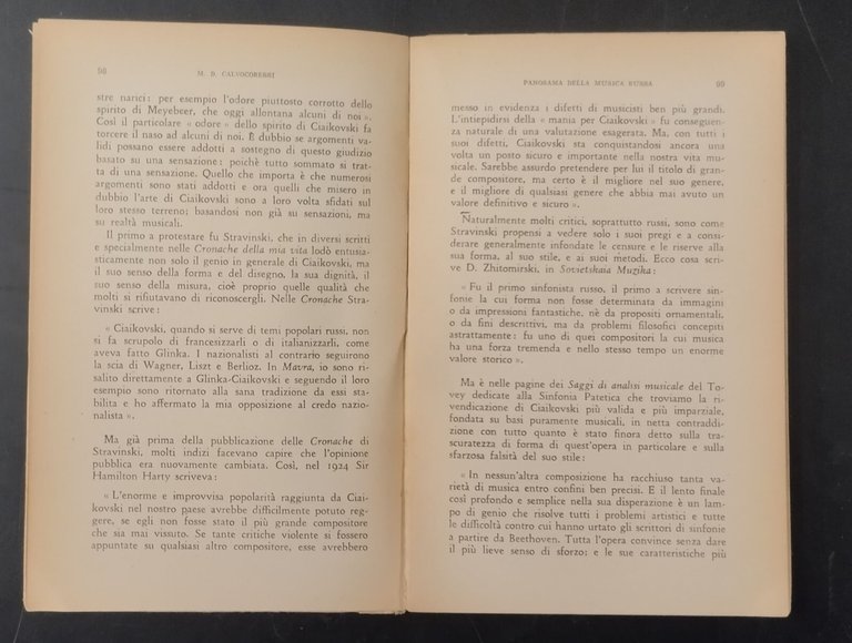 PANORAMA DELLA MUSICA RUSSA di Michael Calvocoressi 1947 Tarantola Libro