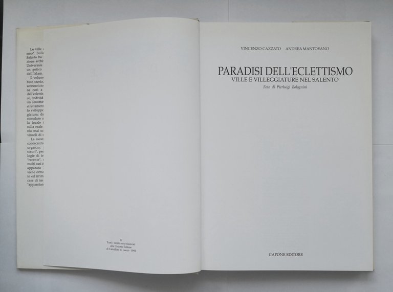 PARADISI DELL'ECLETTISMO di Vincenzo Cazzato Andrea Mantovano 1992 Capone Libro