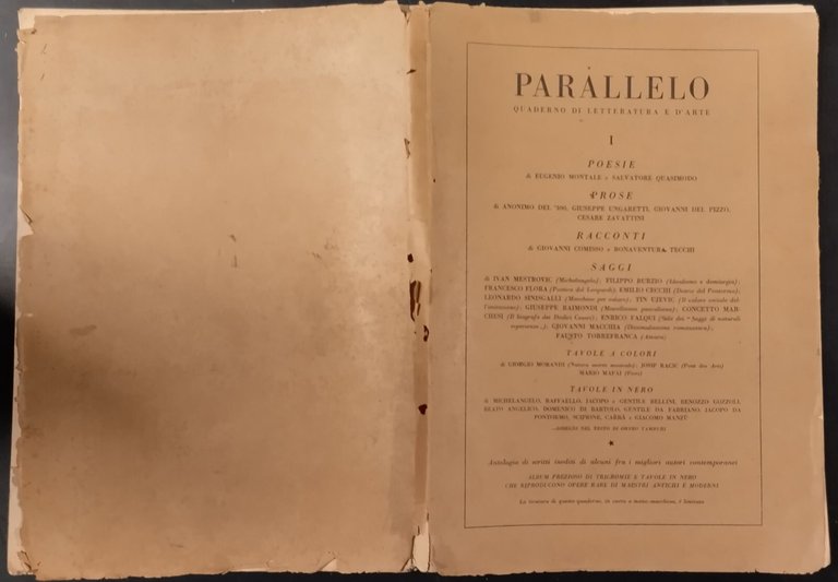 PARALLELO QUADERNO DI LETTERATURA E ARTE 1943 numero 1 Rivista …
