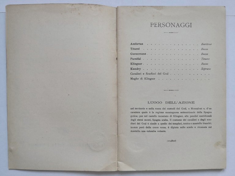 PARSIFAL dramma di Riccardo Wagner 1925 Ricordi e Sonzogno Libretto …