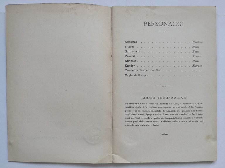 PARSIFAL dramma di Riccardo Wagner 1925 Ricordi e Sonzogno Libretto …