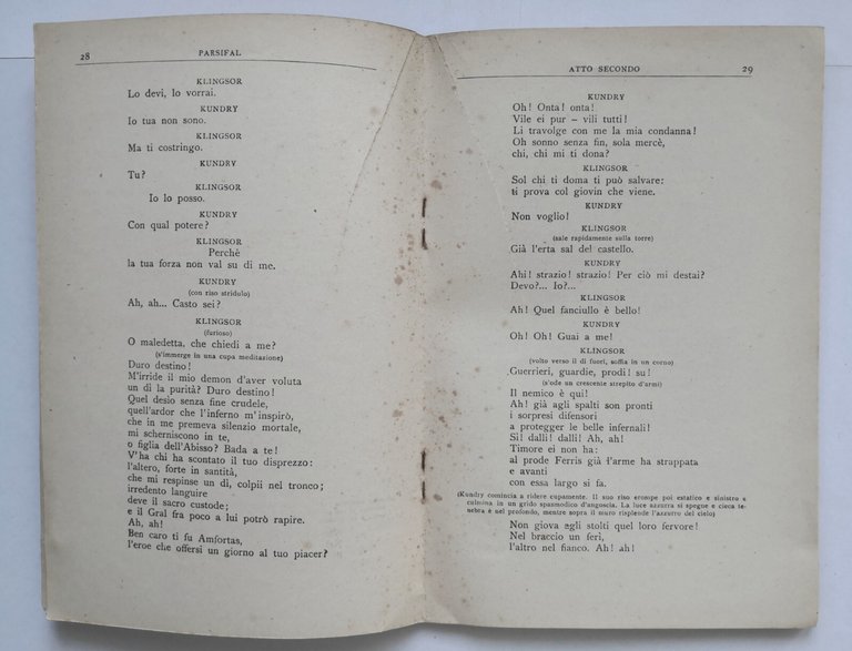 PARSIFAL dramma di Riccardo Wagner 1925 Ricordi e Sonzogno Libretto …