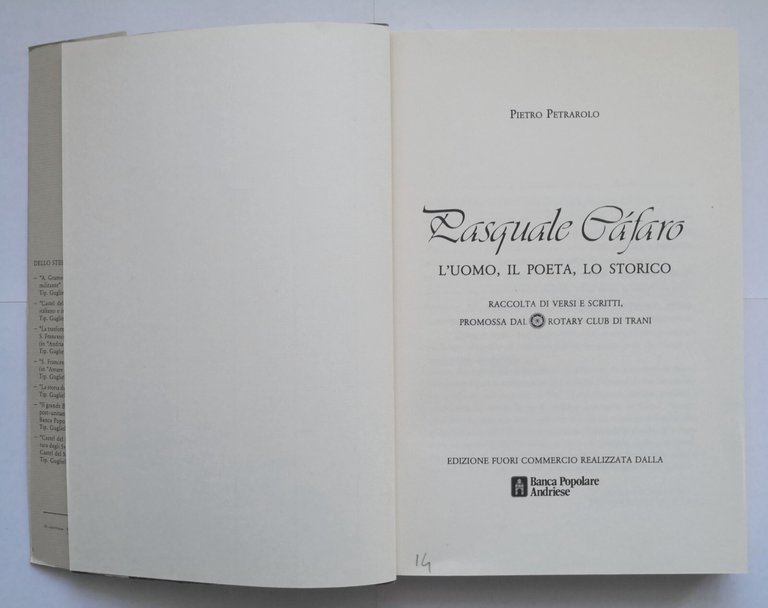 PASQUALE CAFARO di Pietro Petrarolo 1985 Banca Popolare Andriese Libro …