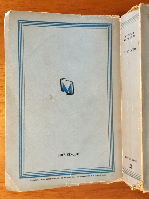 PECCATO di Michele Saponaro 1932 Arnoldo Mondadori Editore Libro romanzo