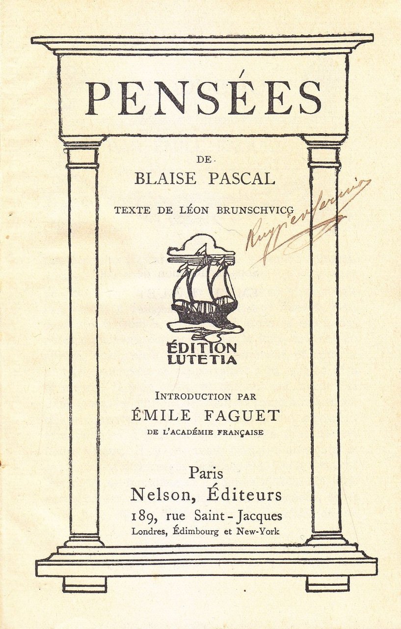 PENSEES DE BLAISE PASCAL - Nelson Editeurs Lutetia libro filosofia …