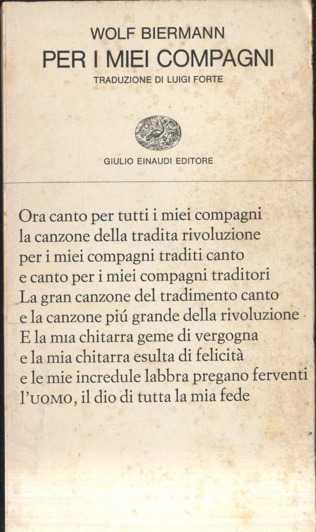 PER I MIEI COMPAGNI di Wolf Biermann 1976 Einaudi traduzione …