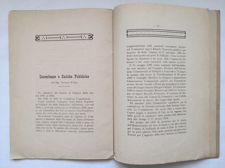 PER L'INGEGNERE VINCENZO D'ELIA ELOGIO NEL I ANNIVERSARIO DELLA MORTE …