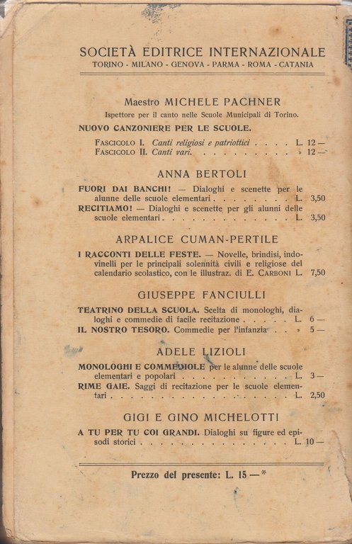 PER LE FESTE SCOLASTICHE di Ida Alliaud 1928 SEI libro …