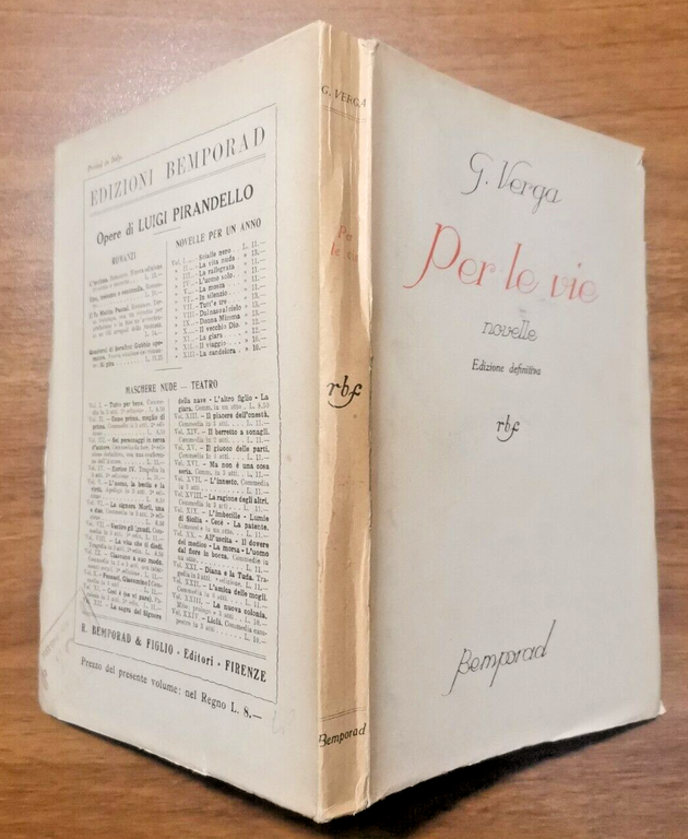 PER LE VIE Novelle di Giovanni Verga 1930 Bemporad edizione …