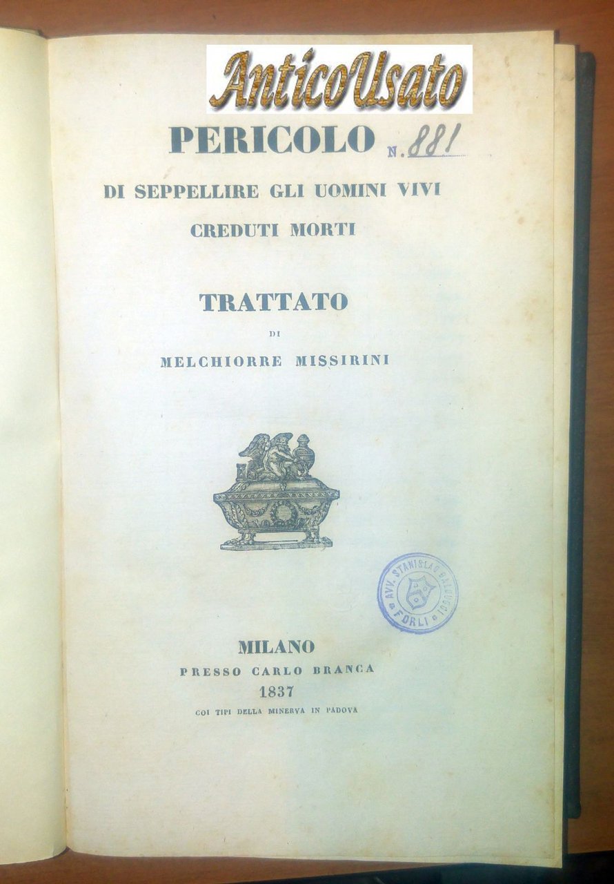 Pericolo Di Seppellire Gli Uomini Vivi Creduti Morti 1837 Missirini …