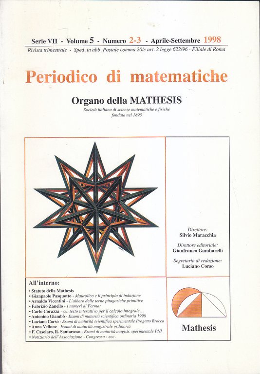 PERIODICO DI MATEMATICHE 1998 annata completa 3 volumi organo mathesis …
