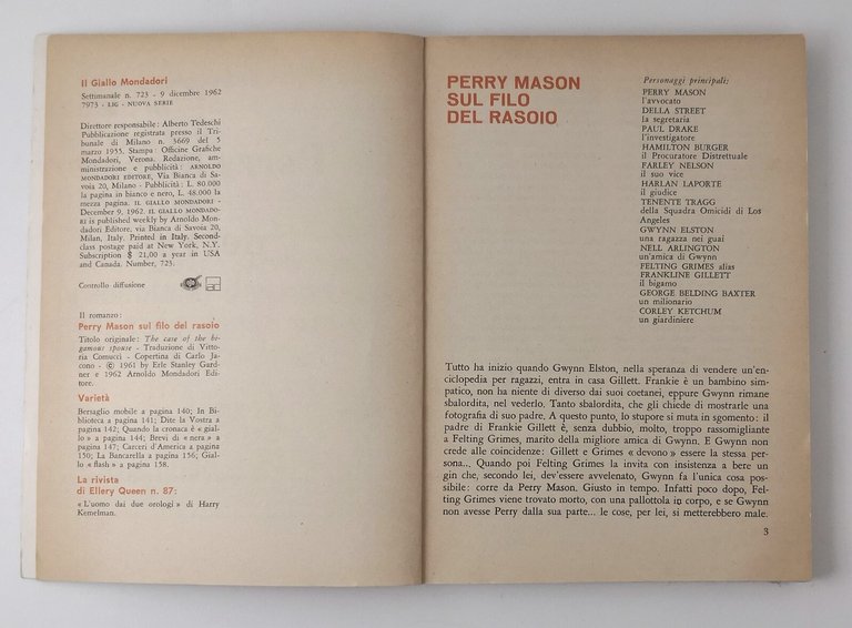 PERRY MASON SUL FILO DEL RASOIO di Erle Stanley Gardner …