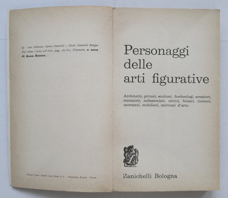 PERSONAGGI DELLE ARTI FIGURATIVI 1960 Zanichelli Libro dizionario pittori sculto