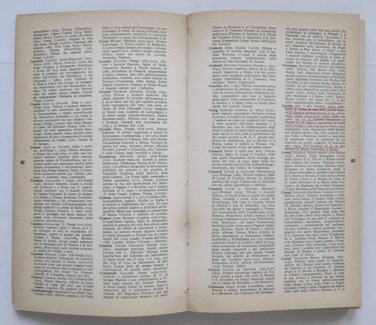 PERSONAGGI DELLE ARTI FIGURATIVI 1960 Zanichelli Libro dizionario pittori sculto