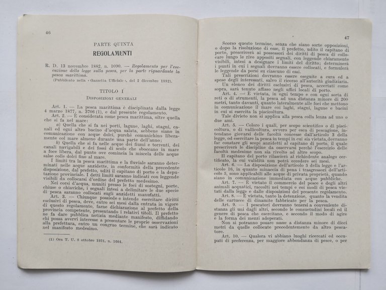 PESCA MARITTIMA LACUALE E FLUVIALE 1950 Pirola Testo legge regolamento …