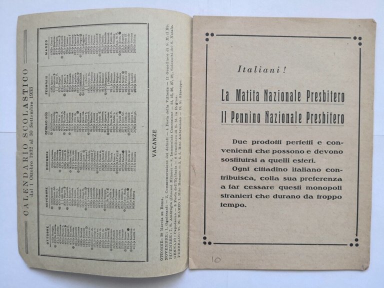 PICCOLA ARITMETICA agli Scolari d'Italia 1932 Presbitero Matita Nazionale Libro