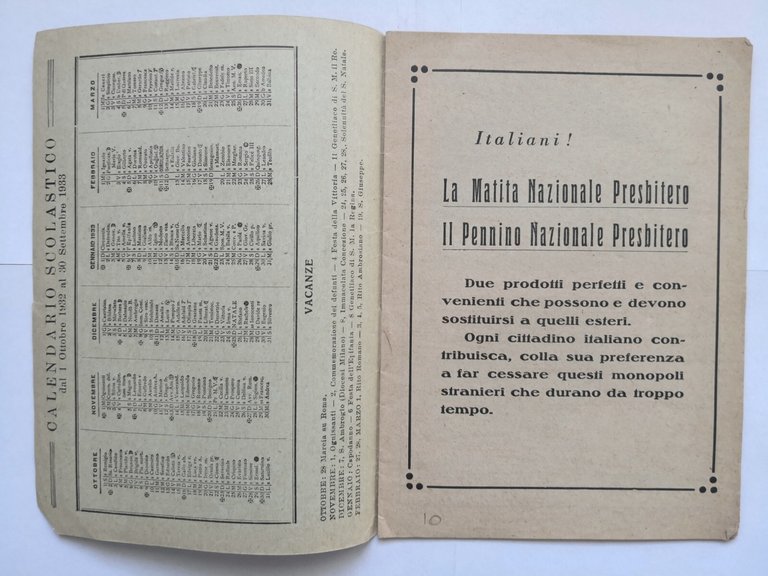 PICCOLA ARITMETICA agli Scolari d'Italia 1932 Presbitero Matita Nazionale Libro
