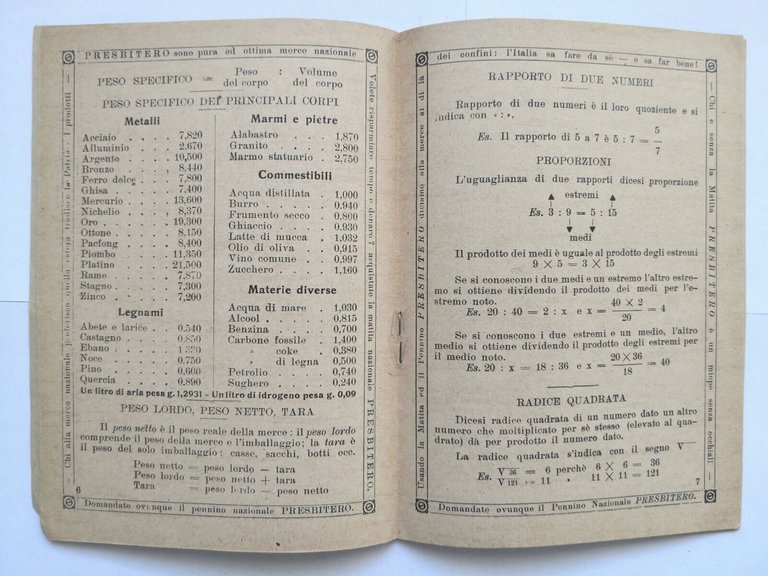 PICCOLA ARITMETICA agli Scolari d'Italia 1932 Presbitero Matita Nazionale Libro