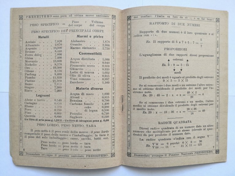 PICCOLA ARITMETICA agli Scolari d'Italia 1932 Presbitero Matita Nazionale Libro