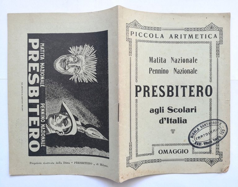 PICCOLA ARITMETICA agli Scolari d'Italia 1932 Presbitero Matita Nazionale Libro