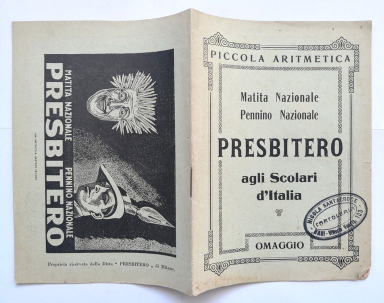 PICCOLA ARITMETICA agli Scolari d'Italia 1932 Presbitero Matita Nazionale Libro