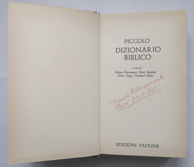 PICCOLO DIZIONARIO BIBLICO di Obermayer Speidel Vogt 1982 Edizioni Paoline …