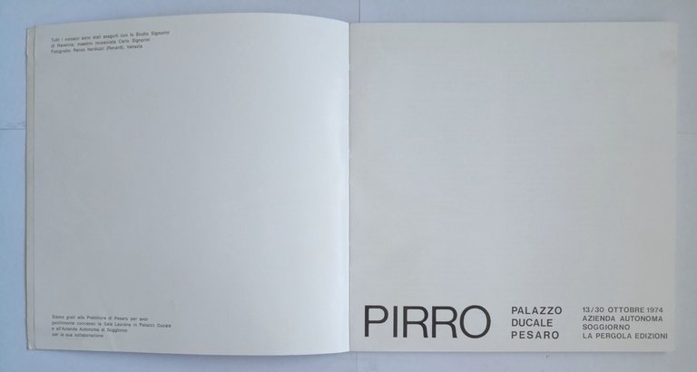 PIRRO Palazzo Ducale Pesaro 1974 La Pergola Libro catalogo mostra …