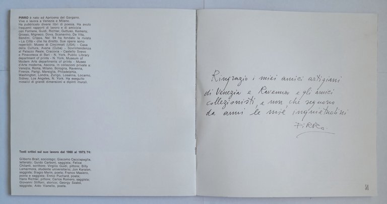 PIRRO Palazzo Ducale Pesaro 1974 La Pergola Libro catalogo mostra …