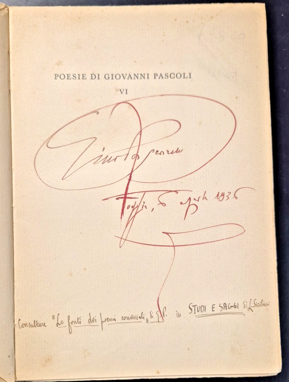 POEMI CONVIVIALI di Giovanni Pascoli 1934 Mondadori Libro poesie