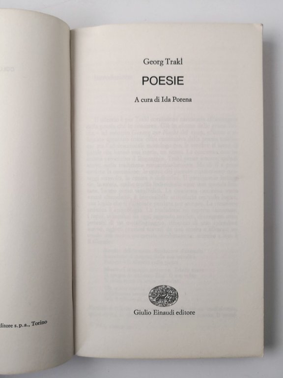 POESIE di Georg Trakl 1979 Einaudi libro Collezione di poesia