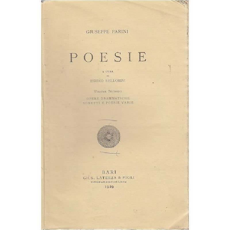 POESIE di Giuseppe Parini Volume II - Laterza 1929 LIBRO