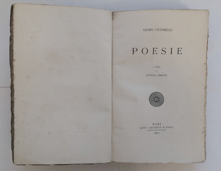 POESIE di Iacopo Vittorelli 1911 Laterza scrittori d'Italia Libro