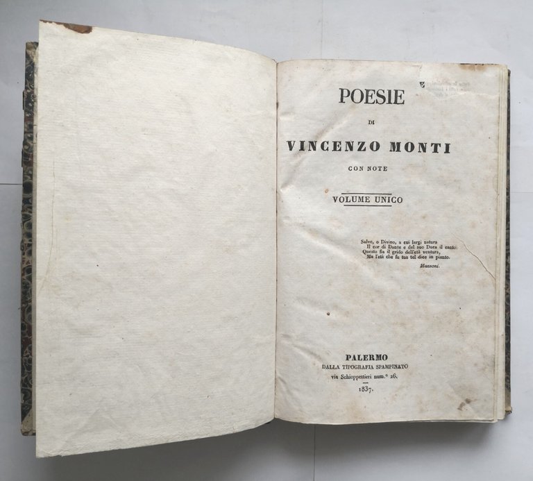 POESIE di Vincenzo Monti con note 1837 Tipografi Spampinato libro …