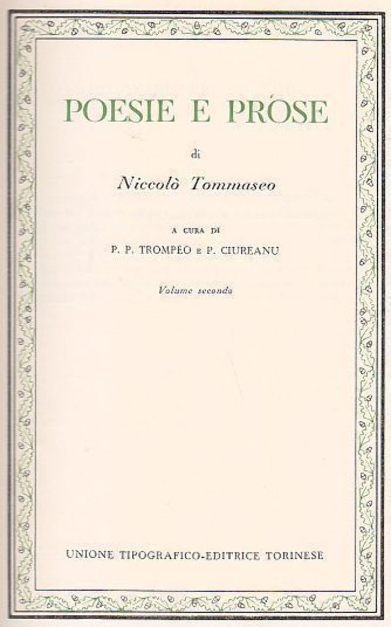 POESIE E PROSE volume 2 di Nicolò TOMMASEO Trompo Classici …