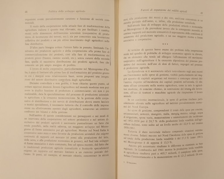 POLITICA DELLO SVILUPPO AGRICOLO di Gabriel Gaetani D'Aragona 1964 Giuffrè …