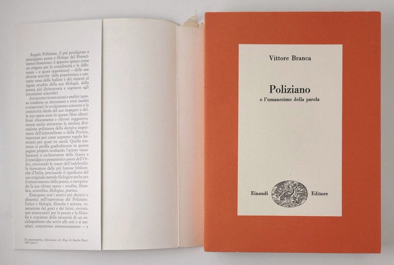 POLIZIANO E L'UMANESIMO DELLA PAROLA di Vittore Branca 1983 Einaudi …