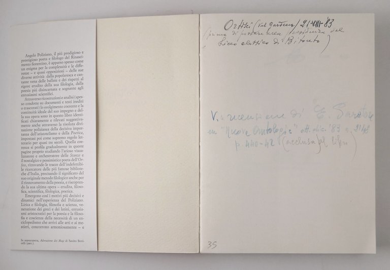 POLIZIANO E L'UMANESIMO DELLA PAROLA di Vittore Branca 1983 Einaudi …