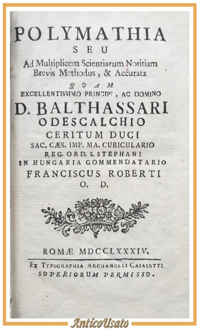 POLYMATHIA Tomo III di Francesco Roberti 1784 Archangeli Casaletti Libro …