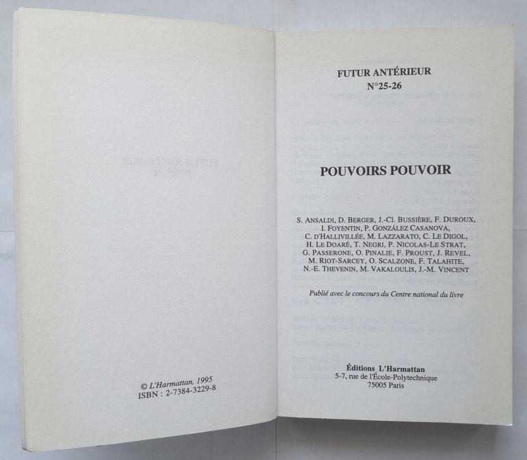 POUVOIRS POUVOIR Futur Anterieur 25 26 1995 L'Harmattan libro politique …