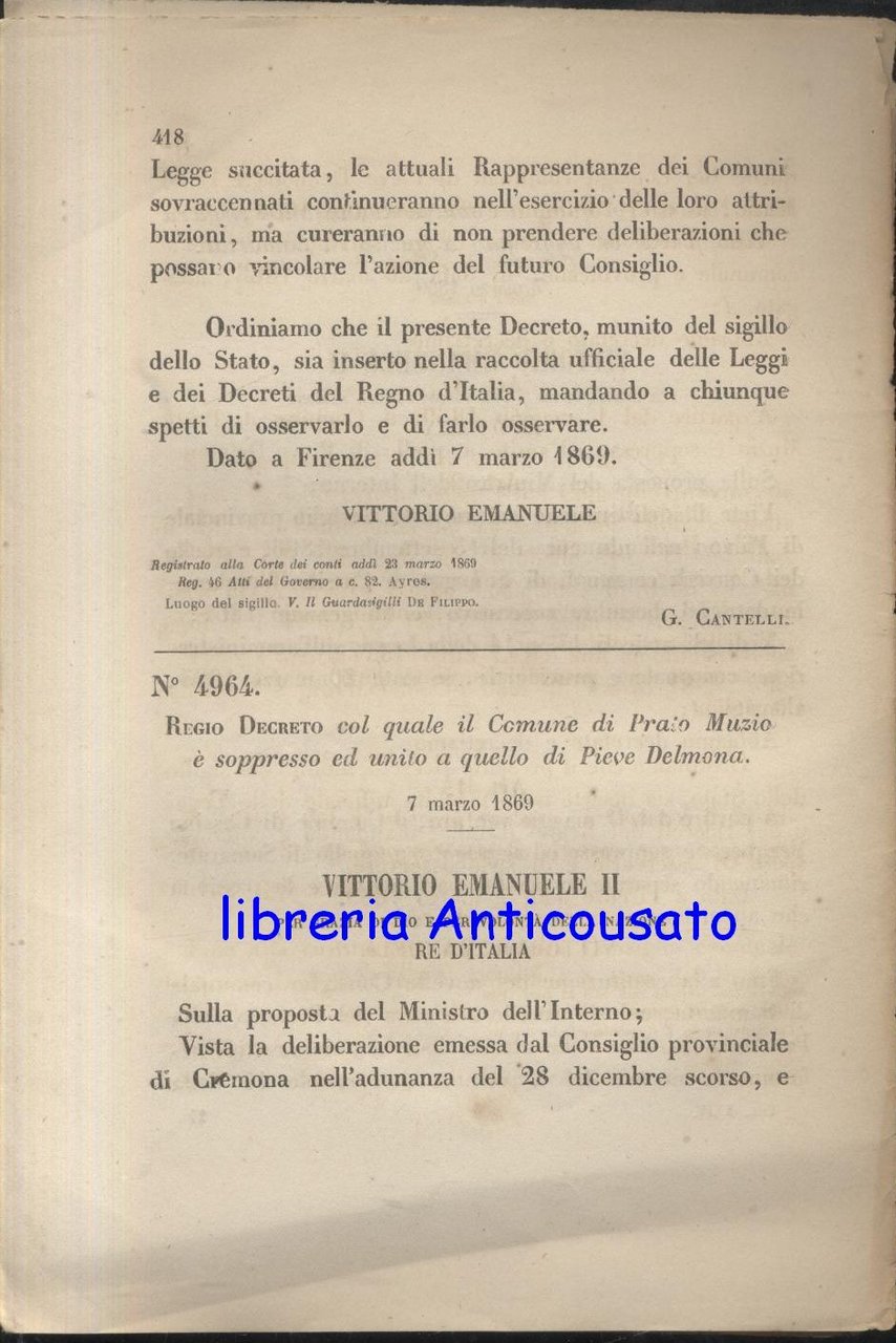 PRATO MUZIO SOPPRESSO E AGGREGATO A PIEVE DELMONA REGIO DECRETO …