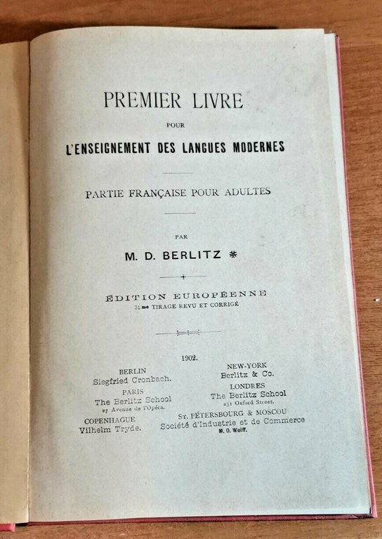 PREMIER LIVRE POUR L'ENSEIGNEMENT DES LANGUES MODERNES di Berliz 1902 …