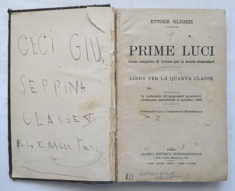 PRIME LUCI di Ettore Gliozzi libro per 4 classe 1924 …