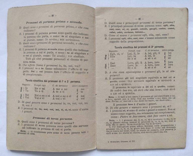 PRIME NOZIONI DI GRAMMATICA ITALIANA per III elementare Borgogno 1916 …