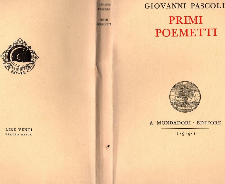 PRIMI POEMETTI di Giovanni Pascoli 1941 Mondadori Libro POESIE
