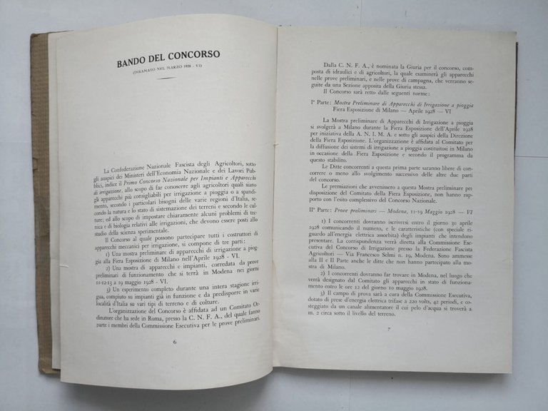 PRIMO CONCORSO NAZIONALE PER IMPIANTI E APPARECCHI D'IRRIGAZIONE 1929 Libro